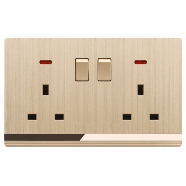 DOUBLE 13A SOCKET WITH SWITCH-CHAMPAIGN GOLDEN SERIES
