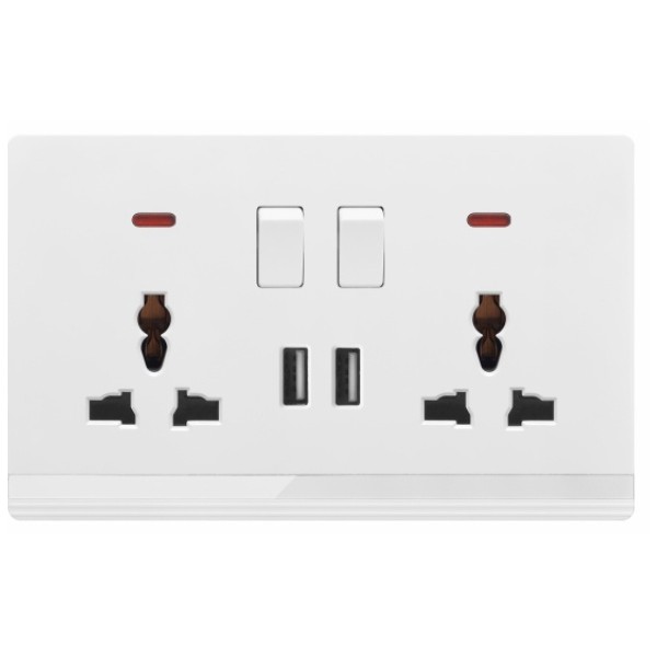 DOUBLE MF SWITCHED SOCKET WITH 2 USB-IVORY SERIES