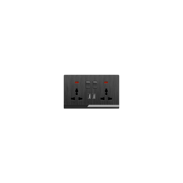 DOUBLE MF SWITCHED SOCKET WITH 2 USB-BLACK SERIES