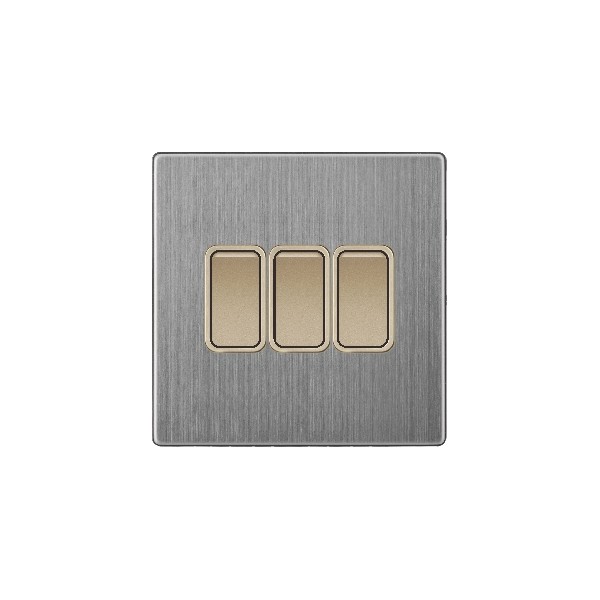 SMALL 3 GANG 2 WAY SWITCH-GOLDEN STAINLESS