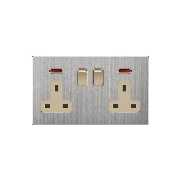 DOUBLE 13A SOCKET WITH SWITCH-GOLDEN STAINLESS