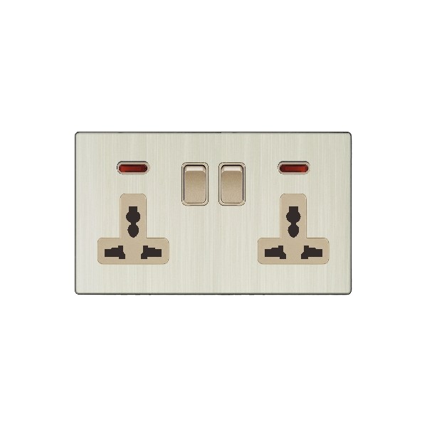 DOUBLE MF SOCKET WITH SWITCH-GOLDEN ALUMINUM