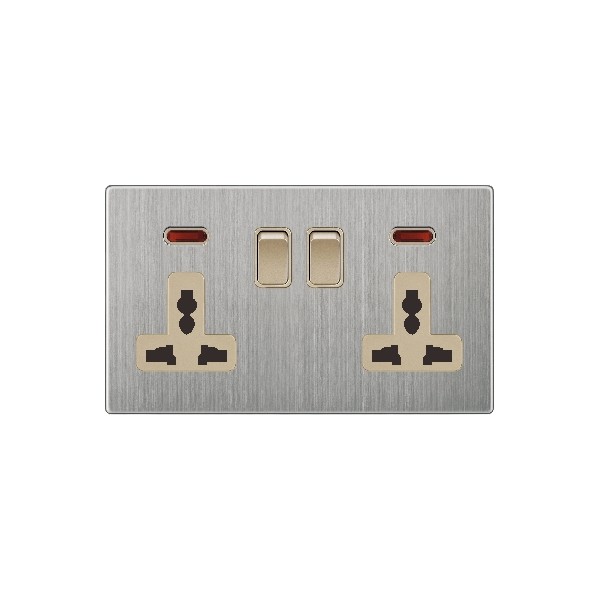 DOUBLE MF SOCKET WITH SWITCH-ALUMINUM STAINLESS