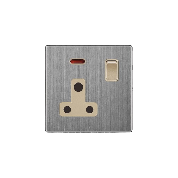 15A SOCKET WITH SWITCH-GOLDEN STAINLESS