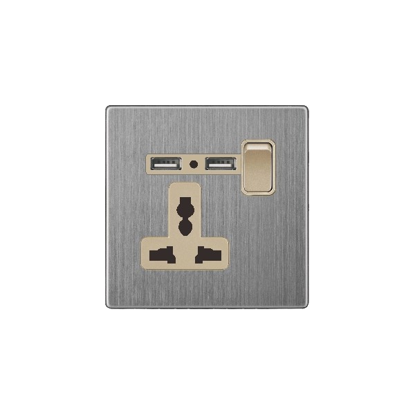 SINGLE MF SOCKET WITH 2 USB-GOLDEN STAINLESS