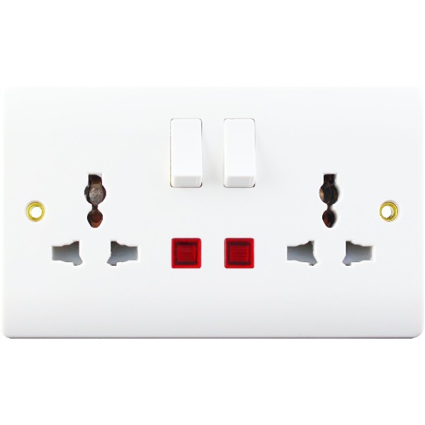 13A 2 GANG SWITCHED MULTI FUNCTION SOCKET + NEON