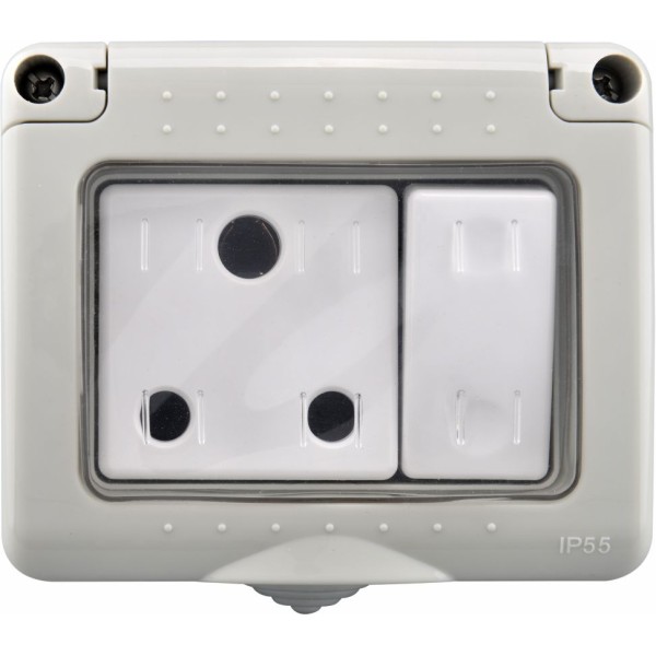 1 GANG SWITCH WITH 15A SOCKET WEATHERPROOF IP55