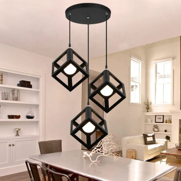 SQUARE CLASSIC CEILING HANGING PENDANT LIGHT-BLACK BODY-3PCS