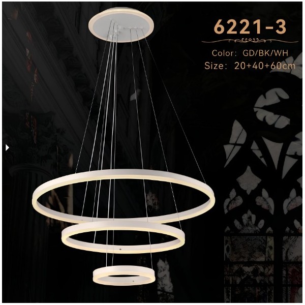 TRIPLE-RING LED DECORATIVE CHANDELIER-90W-GD/BK/WH-3COLOR