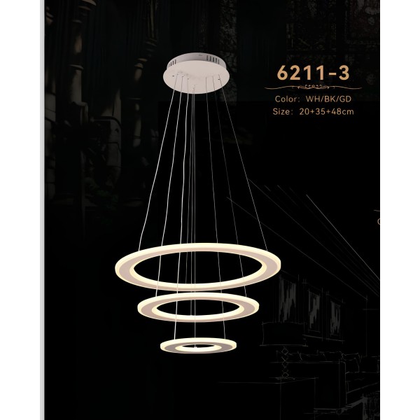 TRIPLE-RING LED DECORATIVE CHANDELIER-120W-WH/BK/GD-3COLOR