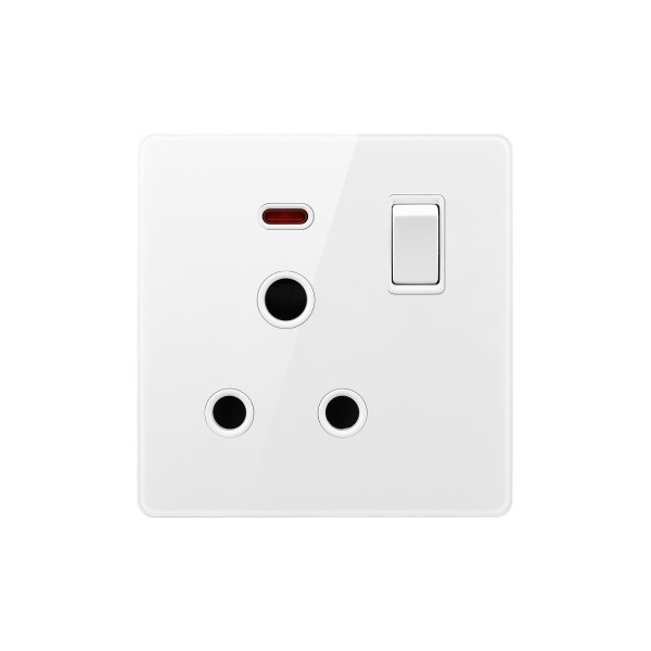 15A 1 GANG SWITCH + SOCKET WITH NEON-GLASS WHITE