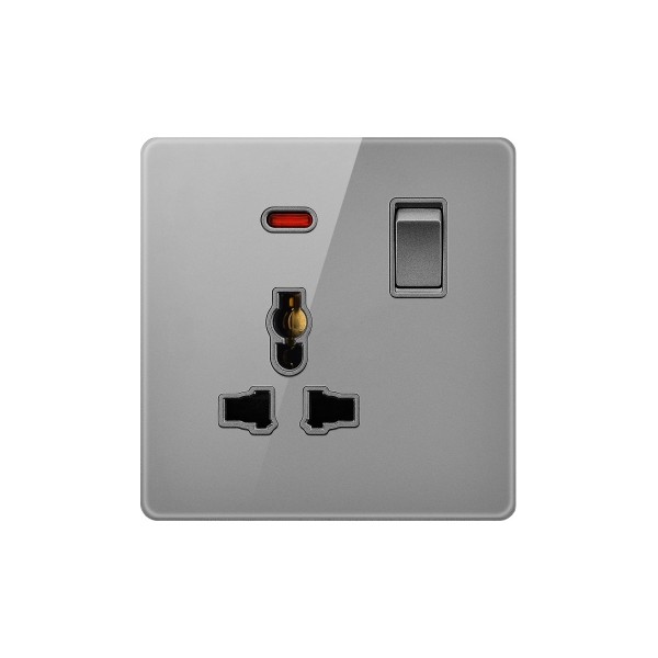MULTI-FUNCTION SOCKET WITH SWITCH/NEON-GLASS GRAY