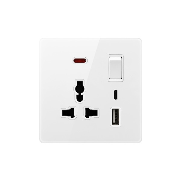 MULTI-FUNCTION SOCKET+USB & TYPE C WITH SWITCH/NEON-GLASS WHITE