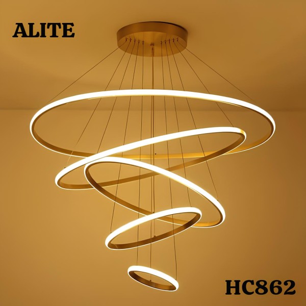 5 RINGS MODERN LED CHANDELIER WITH REMOTE-165W-GD BODY-3COLOR