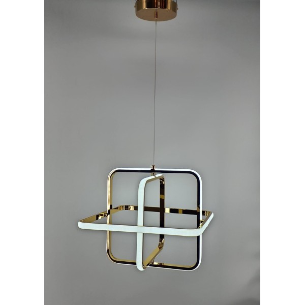 3-LIGHT INTEGRATED LED BRUSHED GOLD SQUARE CHANDELIER 3-COLOR