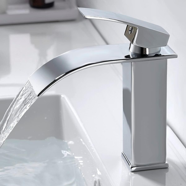 MODERN WATERFALL TAP, CHROME SINGLE-LEVER WASH BASIN MIXER TAP