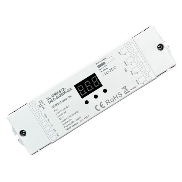 CONTROLLER RGBW STRIP LED 12-36VDC 4X180W MAX DMX512 DECODER