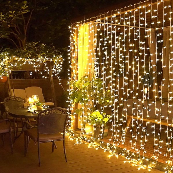 600LED 6Mx3M DECORATIVE CURTAIN LIGHTS WITH 8 MODES-WARM WHITE