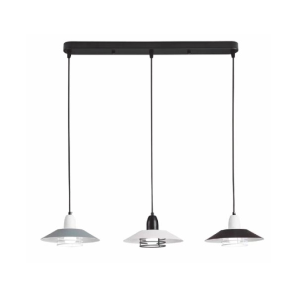 3 Heads Pendant Light Black + White + Grey with E27 Holder