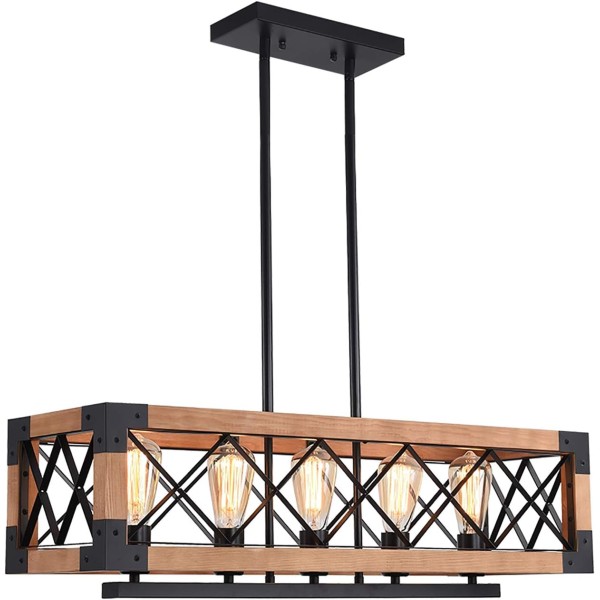 5-LIGHT WOOD BOX RECTANGLE CHANDELIER MODERN FARMHOUSE