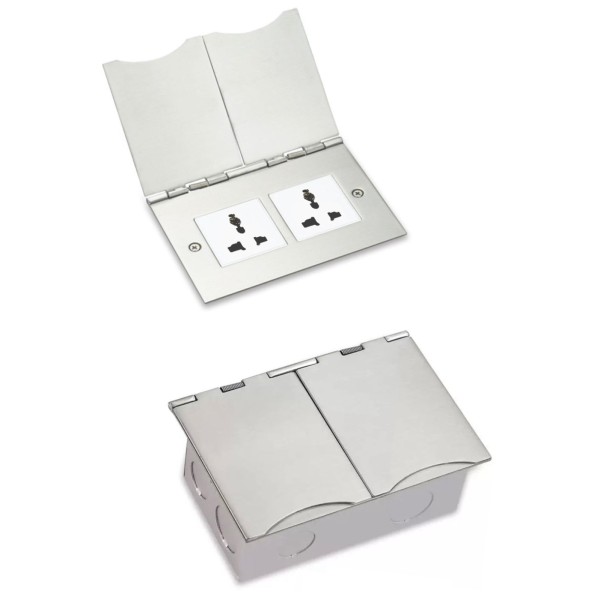 13A DOUBLE FLOOR SOCKET BOX - BRUSHED SILVER
