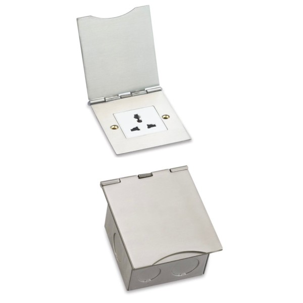 13A SINGLE FLOOR SOCKET BOX - BRUSHED SILVER