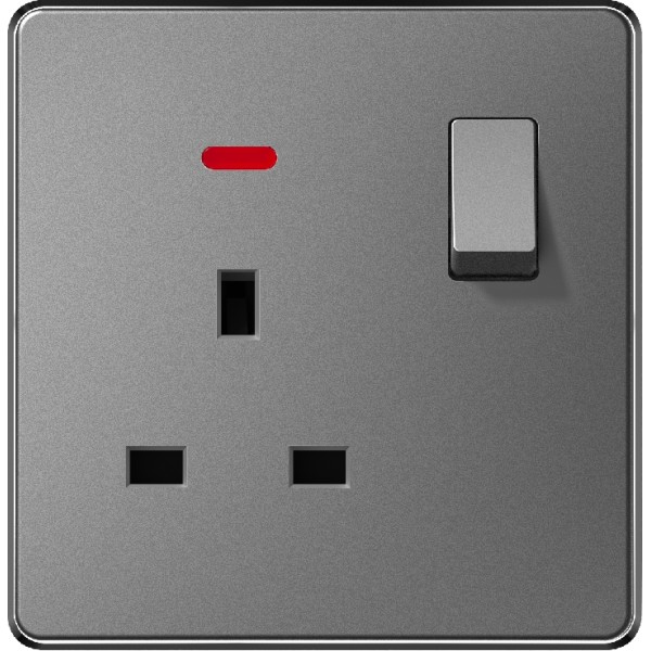 13A 1 GANG SWITCH + SOCKET WITH NEON - GRAY