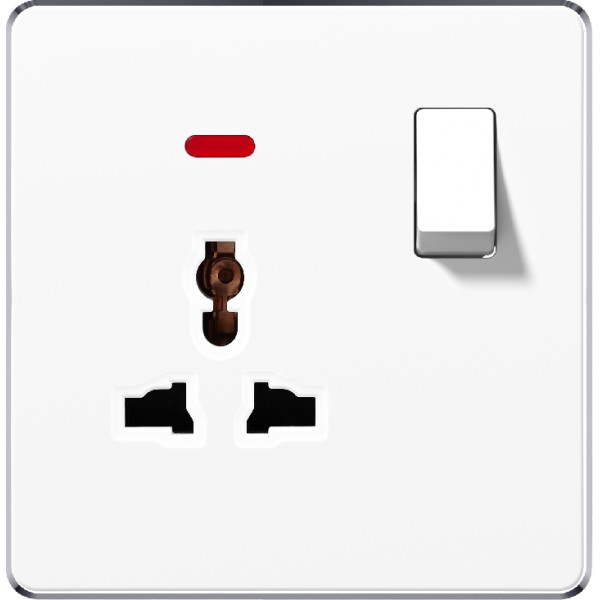 13A 1 GANG SWITCH + MF SOCKET WITH NEON - WHITE