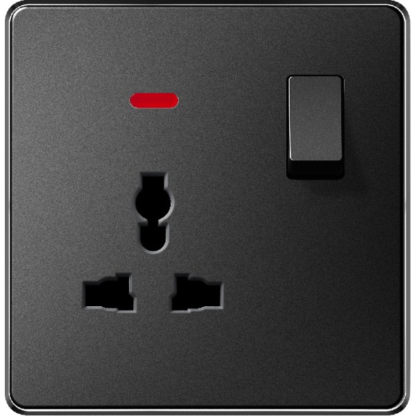 13A 1 GANG SWITCH + MF SOCKET WITH NEON - BLACK