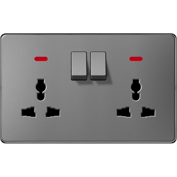 WITCHED DOUBLE 3 PIN UNIVERSAL SOCKET WITH NEON - GRAY