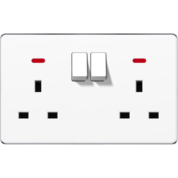 SWITCHED DOUBLE 13A SOCKET WITH NEON - WHITE