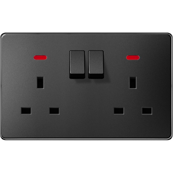 SWITCHED DOUBLE 13A SOCKET WITH NEON - BLACK