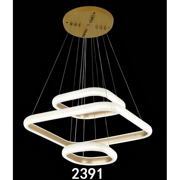 Gold Triple Square Ring Modern LED Chandelier 90W 3Color
