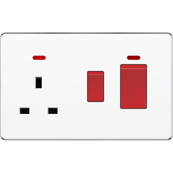 45A COOKER WITH 13A SOCKET - WHITE