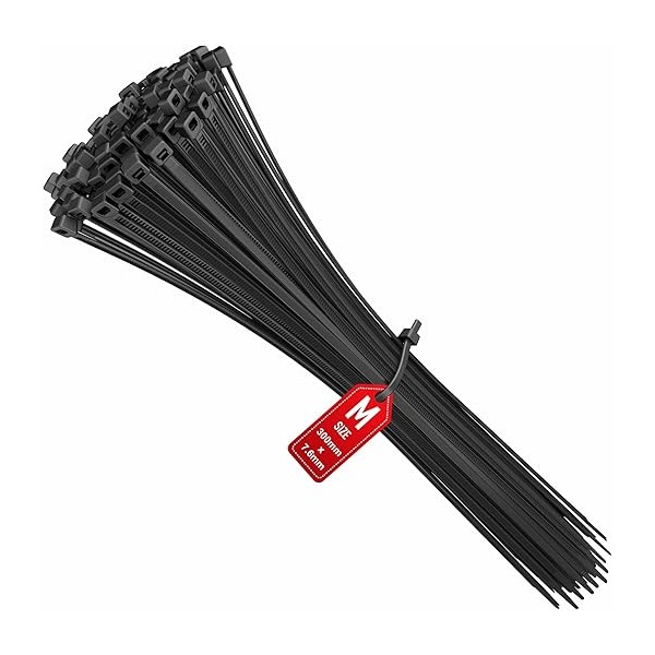 CABLE TIE IN BLACK COLOR 300X7.6MM - 100PCS