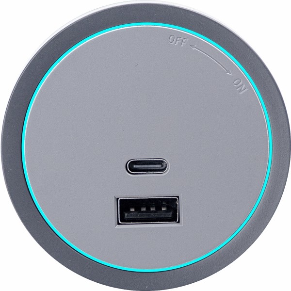 20W USB Type-C Track Socket Gray with Blue LED Ring
