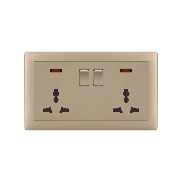 DOUBLE MF SOCKET WITH SWITCH-MATTE GOLDEN SERIES