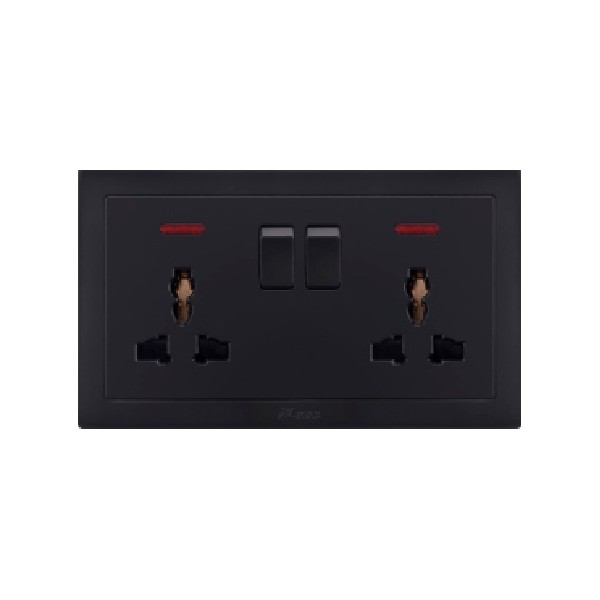 DOUBLE MF SOCKET WITH SWITCH-BLACK SERIES