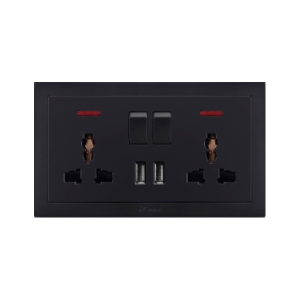 DOUBLE MF SWITCHED SOCKET WITH 2 USB-BLACK SERIES